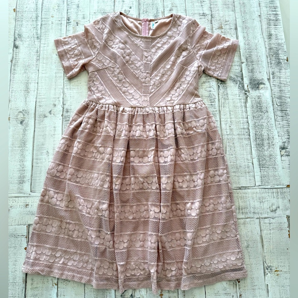 Journey Five Blush Pink Lace Design Short Sleeve Midi Dress